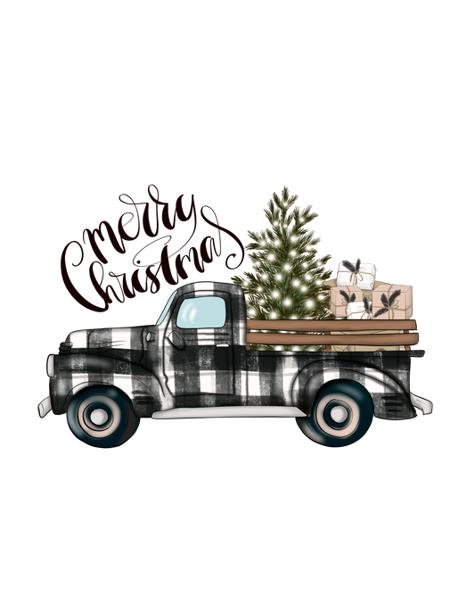 BLACK & WHITE PLAID VINTAGE TRUCK